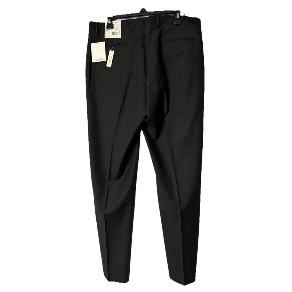 NWT Calvin Klein Mens Flat‎ Front Black Dress Pants Slacks Trousers Size 36x32